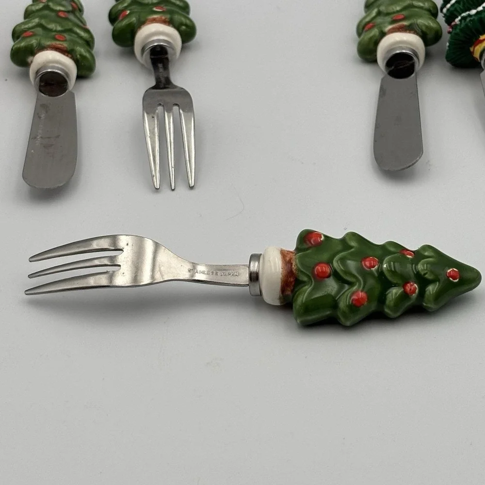 Vintage Knobbler Stainless Japan Christmas Motif Cocktail Appetizer Forks 4pcs‎
